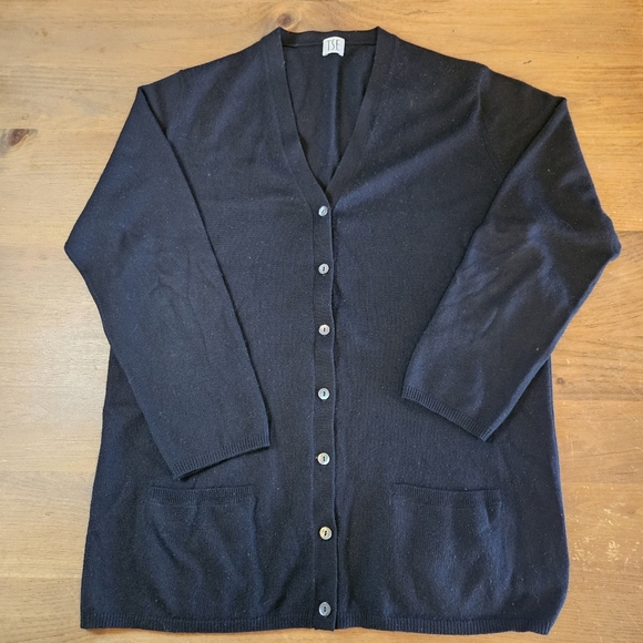TSE Silk Cashmere Blend Boyfriend Style Cardigan Black Size Medium Quiet Luxury - Picture 1 of 10